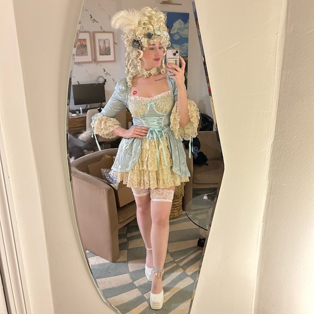 Dolls Kill Blue and White Marie Antoinette Costume and Wig